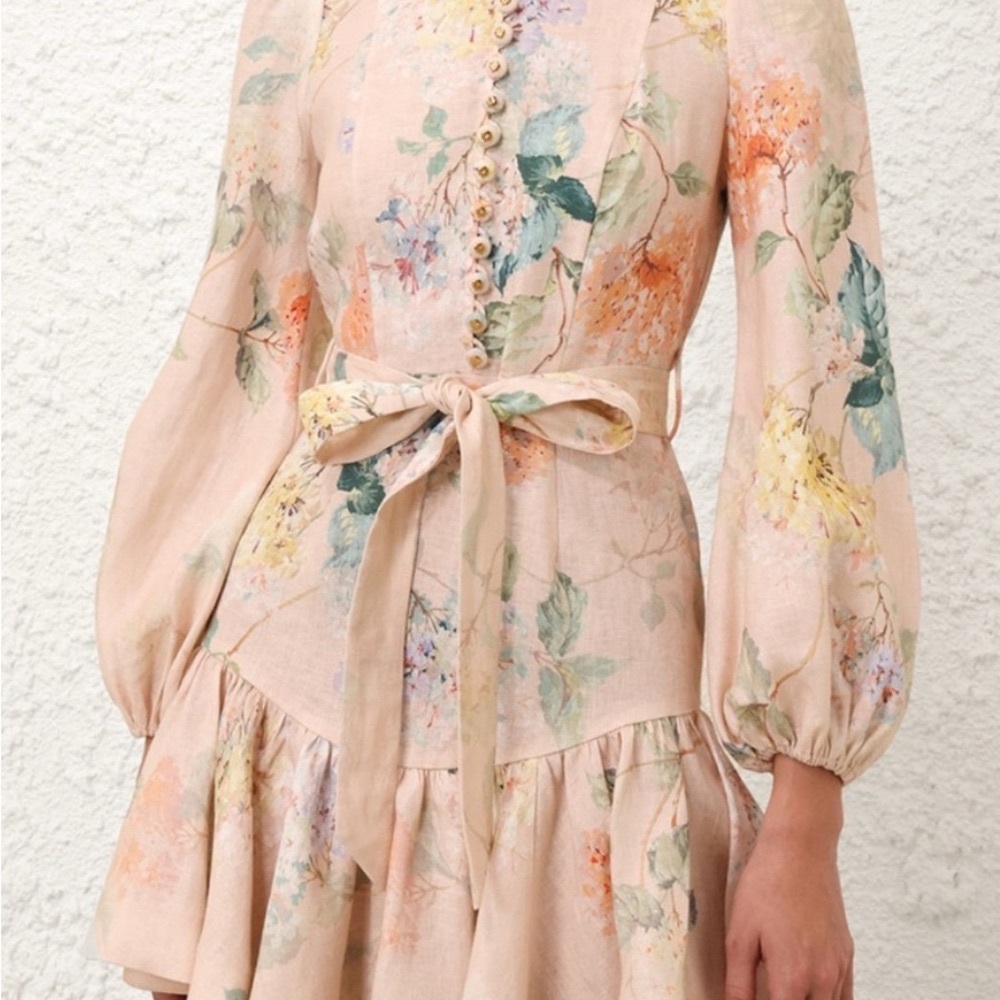 Zimmermann Illuminate Peplum Floral Print Long Sleeve Dress Size 1